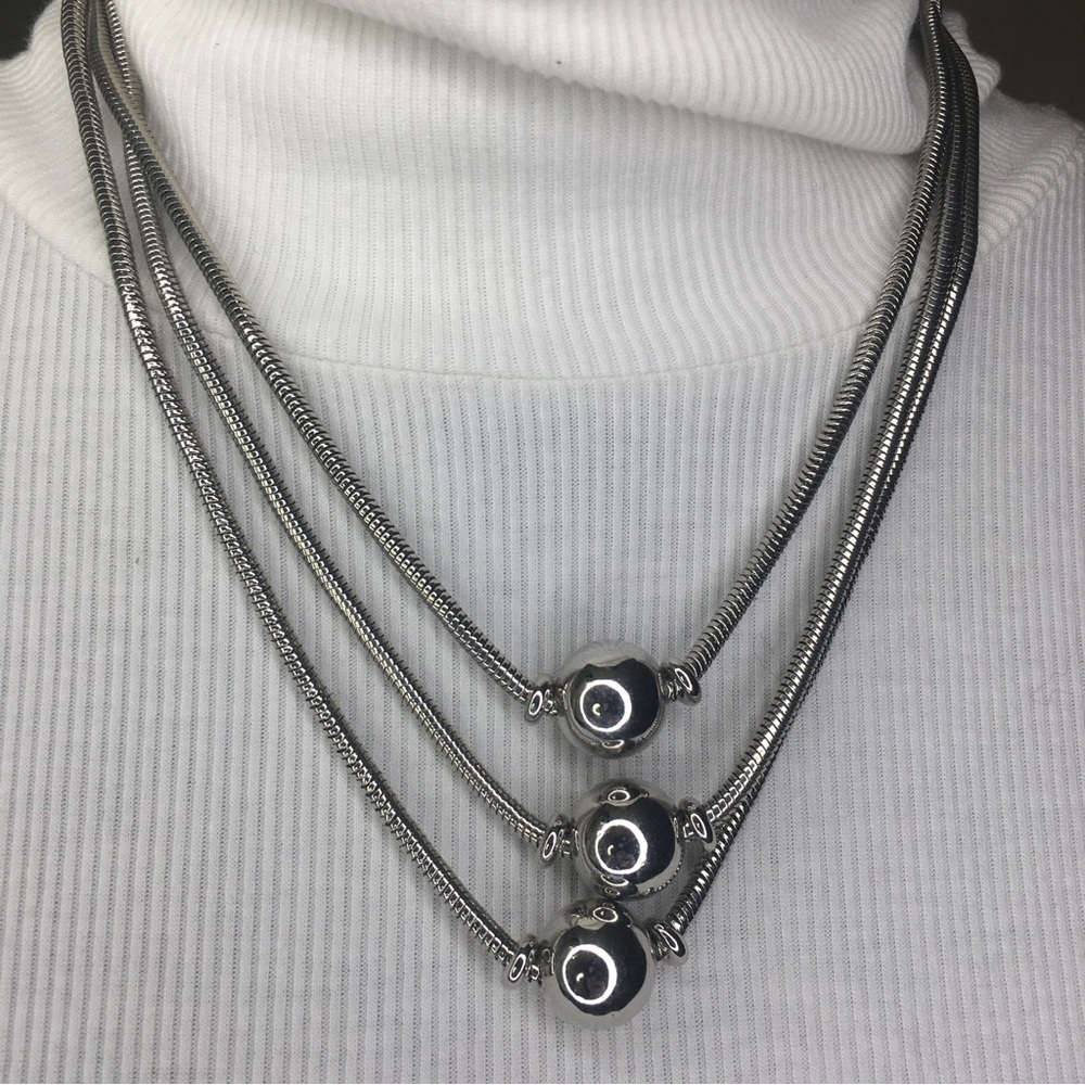 Alfani signed multi 3 chain necklace silver tone disco balls 18"-20"
